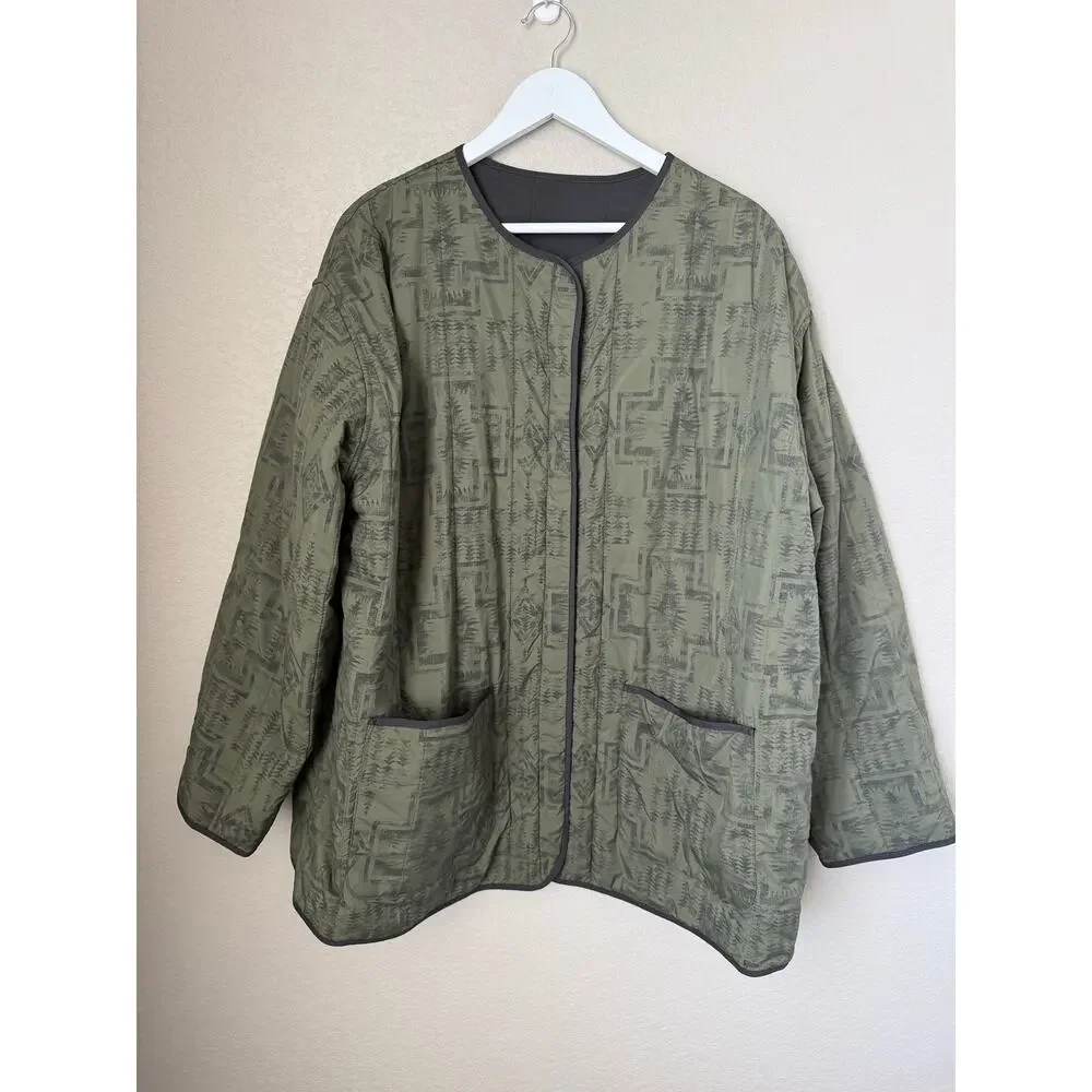 Pendleton Reversible Quilted Barn Jacket Women's Size XL Green Snap Front